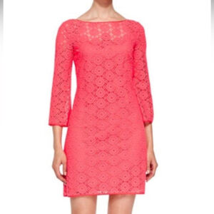 Lilly Pulitzer Topanga Island Coral Breakers Lace Crochet Knit Tunic Dress Sz S